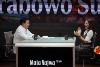 Menteri Pertahanan Prabowo Subianto melakukan wawancara eksklusif dengan Najwa Shihab di program Mata Najwa pada Jumat, 30 Juni 2023. (Dok. Tim Media Prabowo Subianto)