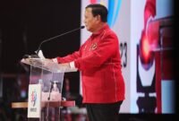 Menteri Pertahanan Prabowo Subianto diacara Puncak Hari Olah Raga Nasional (HAORNAS) XL Tahun 2023 di GOR Velodrome Rawamangun, Jakarta. (Dok. Tim Media Prabowo Subianto)