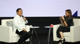Ketua Umum Partai Gerindra Prabowo Subianto di acara 'Mata Najwa On Stage: 3 Bacapres Bicara Gagasan' di Graha Sabha Pramana UGM. (Dok. Tim Meida Prabowo Subianto)
