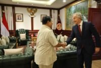 Menteri Pertahanan Prabowo Subianto menerima kunjungan Tony Blair, di Kementerian Pertahanan. (Dok. Tim Media Prabowo)