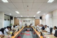 Foto : Pertemuan resmi antara Tim BNSP dan BNPT membahas strategi penyusunan dan implementasi Standar Kompetensi Kerja Khusus bagi Auditor Pelindungan Sarana dan Prasarana. (17/4/24). (Doc.Ist)