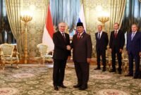 Menteri Pertahanan RI sekaligus presiden RI terpilih, Prabowo Subianto saat bertemu Presiden Rusia Vladimir Putin di Moskow. (Dok. Tim Media Prabowo)